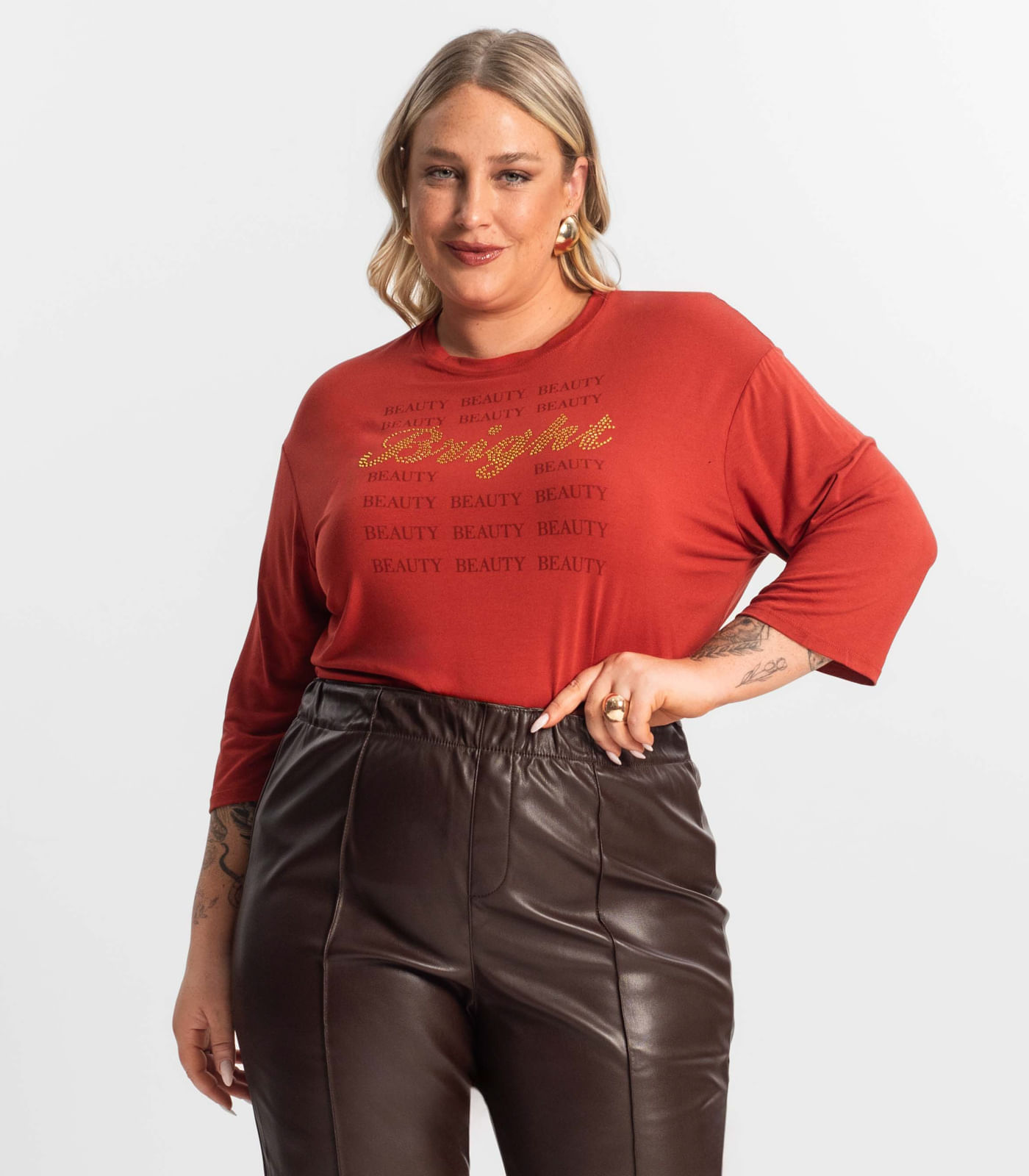Blusa Feminina Plus Size Manga 3/4 Secret Glam Vermelho