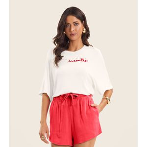 Blusa Feminina Manga Curta em Visco Tricot Endless Bege