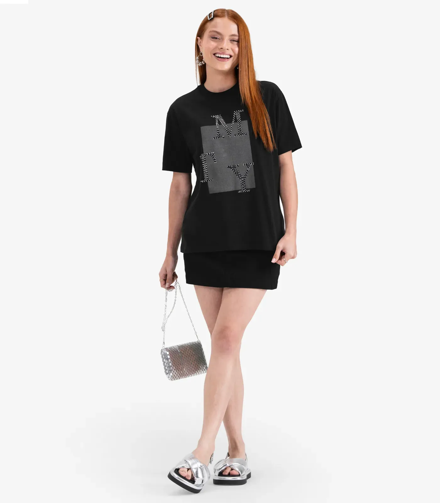 Camiseta T-Shirt Manga Curta em Meia Malha Minty Preto